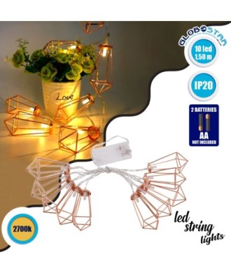 79803 Διακοσμητική Γιρλάντα Bronze Cone 1.5 Μέτρα με Διακόπτη On-Off - 10 LED 1W με Μπαταρίες 2xAA & Διάφανο Καλώδιο IP20 Θερμό Λευκό 2700K Μ1.5m